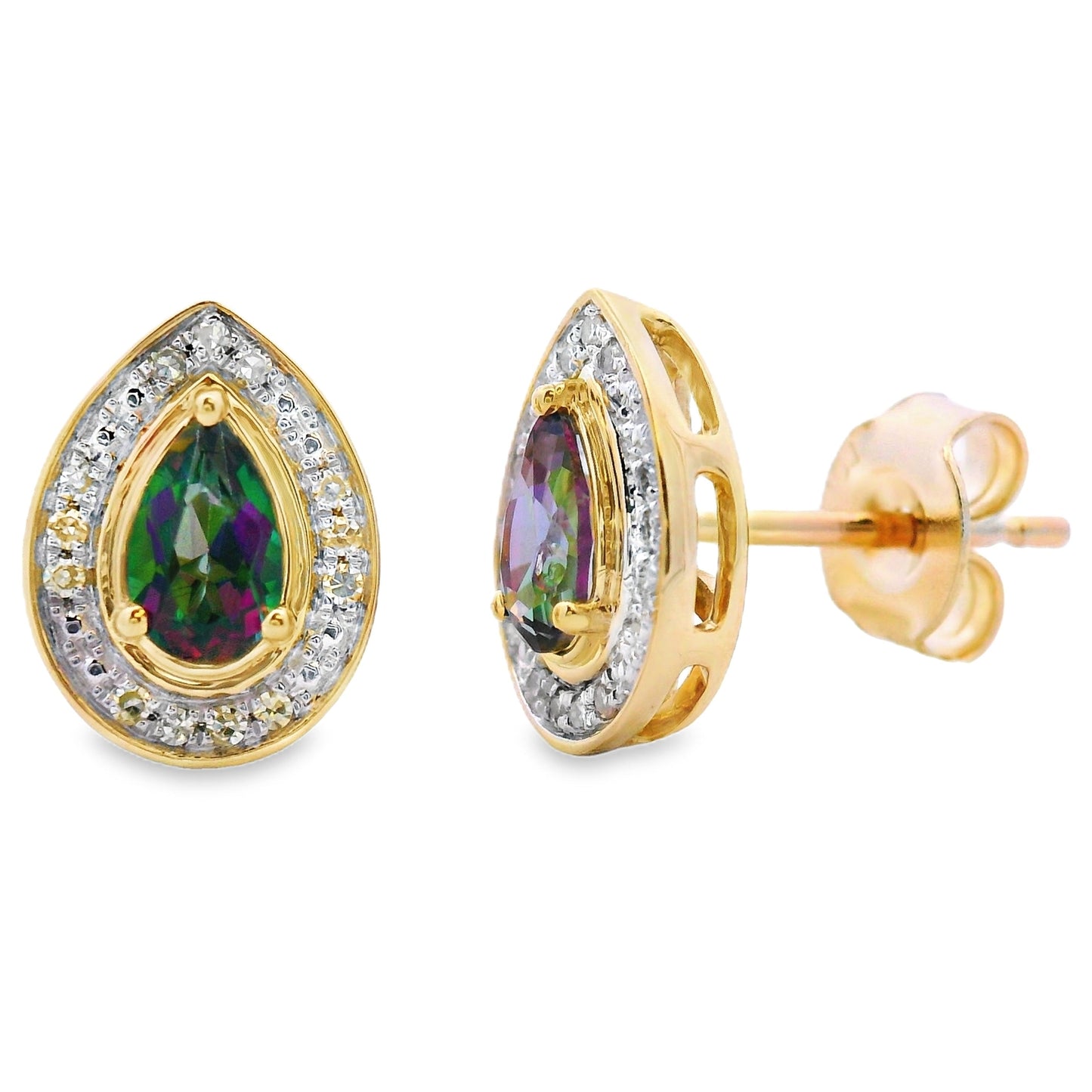 Pendientes de oro amarillo de 10 kt con topacio místico fuego de 0,64 ct