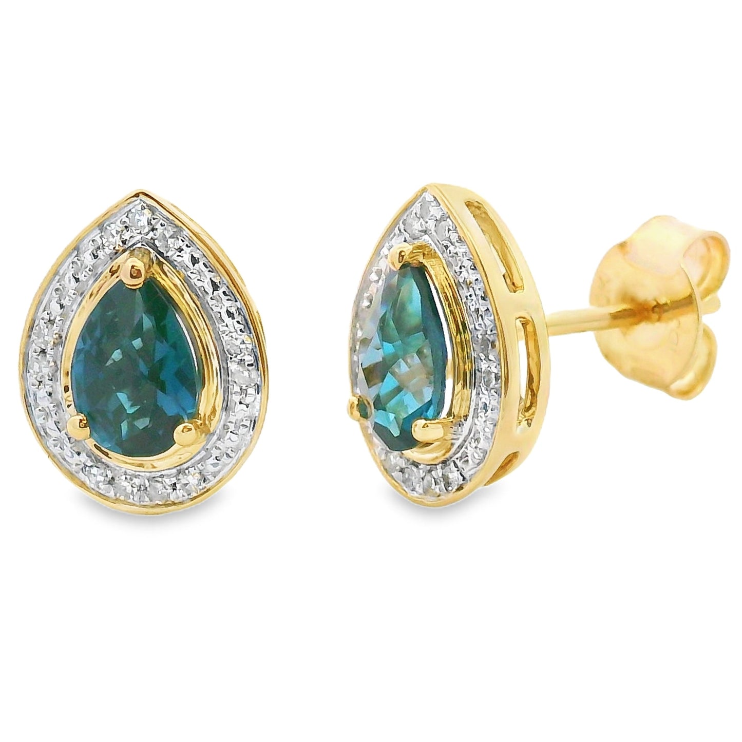 Pendientes colgantes de topacio azul de Londres de oro amarillo de 10 KT