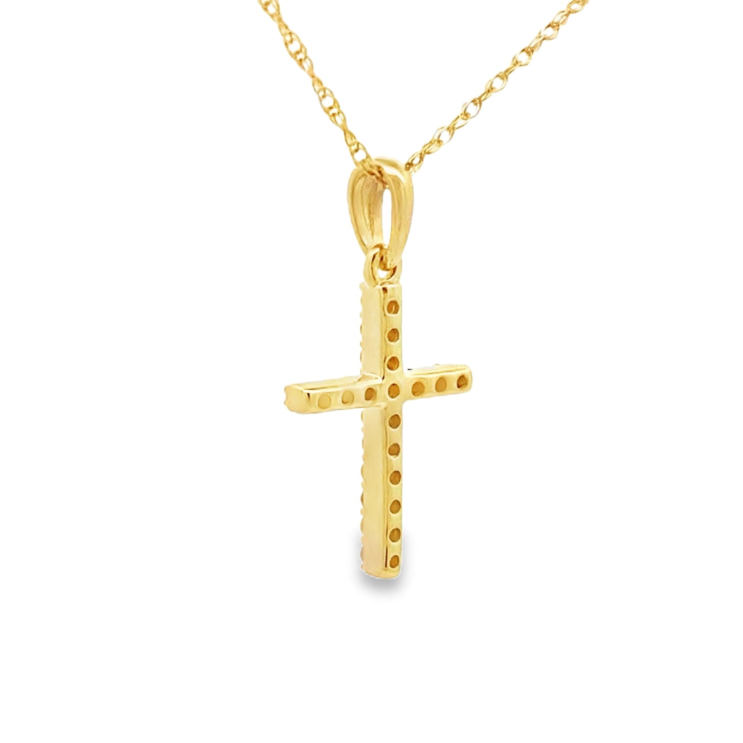 Colgante Cruz Religiosa con Diamantes de 0,10 ct en Oro Amarillo de 14 kt