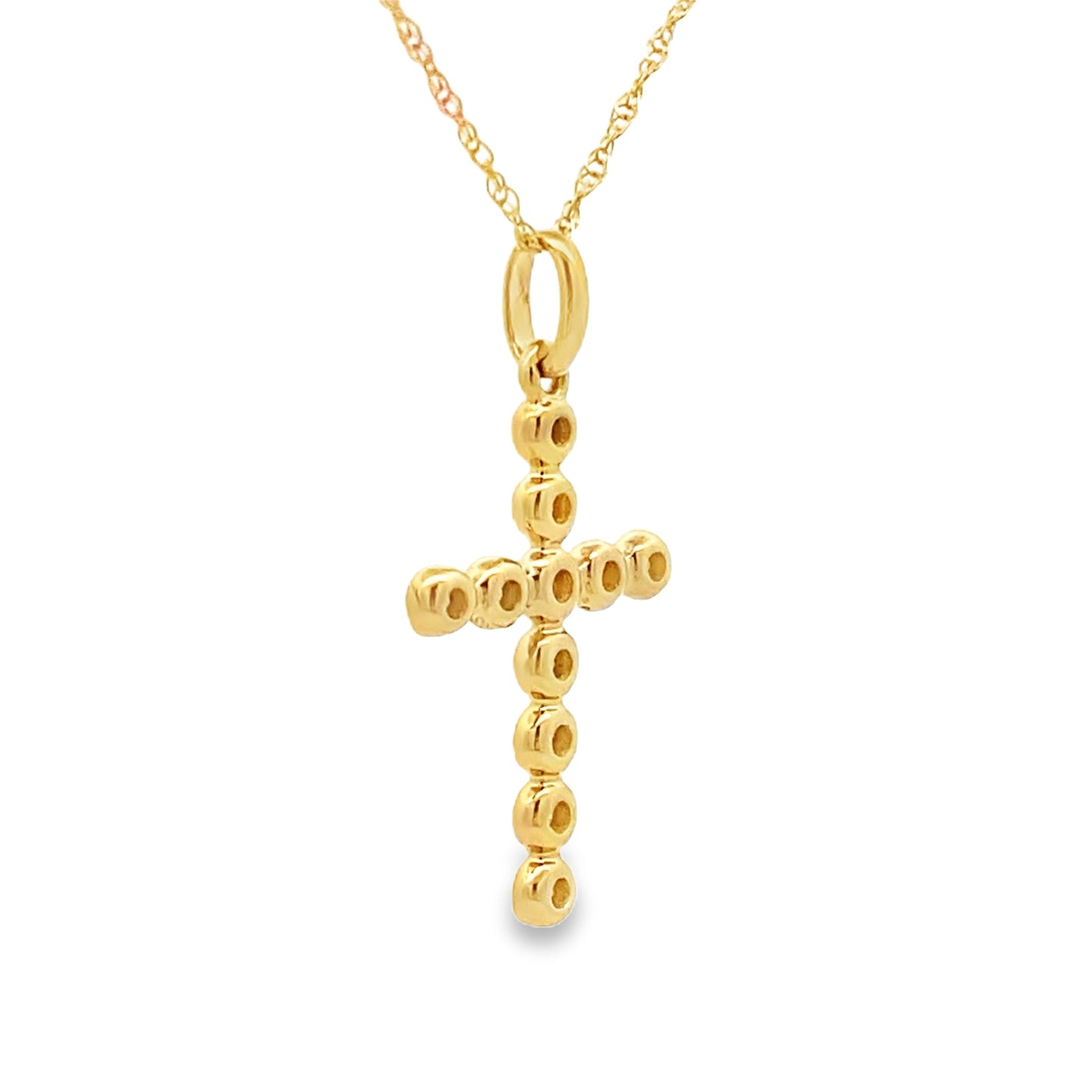 Colgante Religioso de Cruz con Diamante de .09ct en Oro Amarillo de 14KT