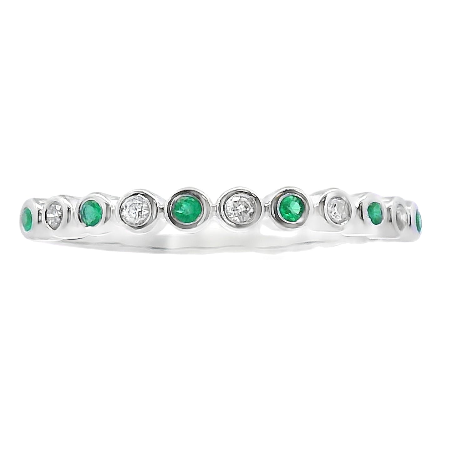Juego de anillos apilables de oro blanco de 14K con esmeraldas y diamantes