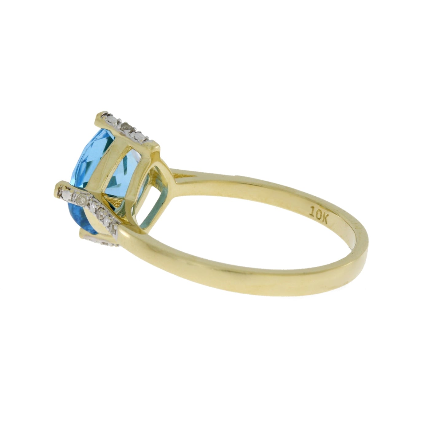 Anillo de oro amarillo de 10 KT con topacio azul de 1,20 qt y diamante