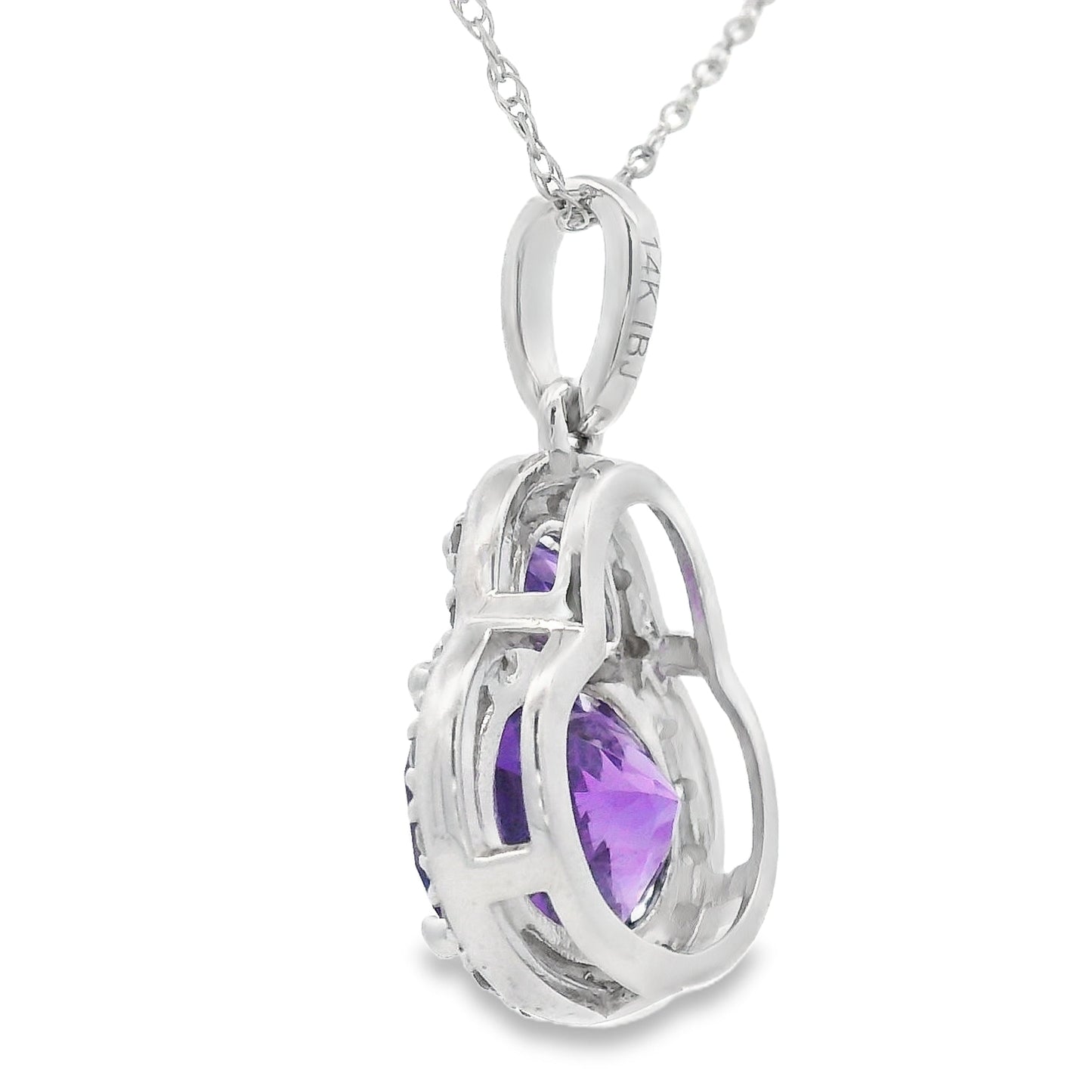 Colgantes de moda de diamante y amatista, oro blanco de 14 K