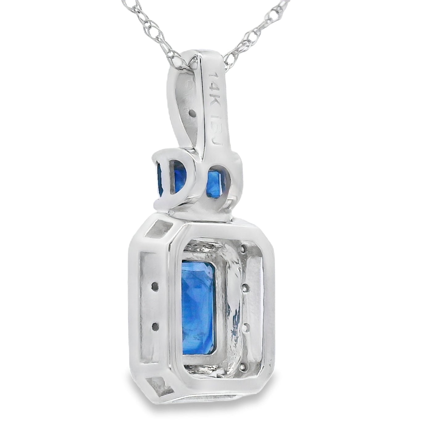 Colgantes de moda de zafiro y diamantes de .84 ct en oro blanco de 14 kt