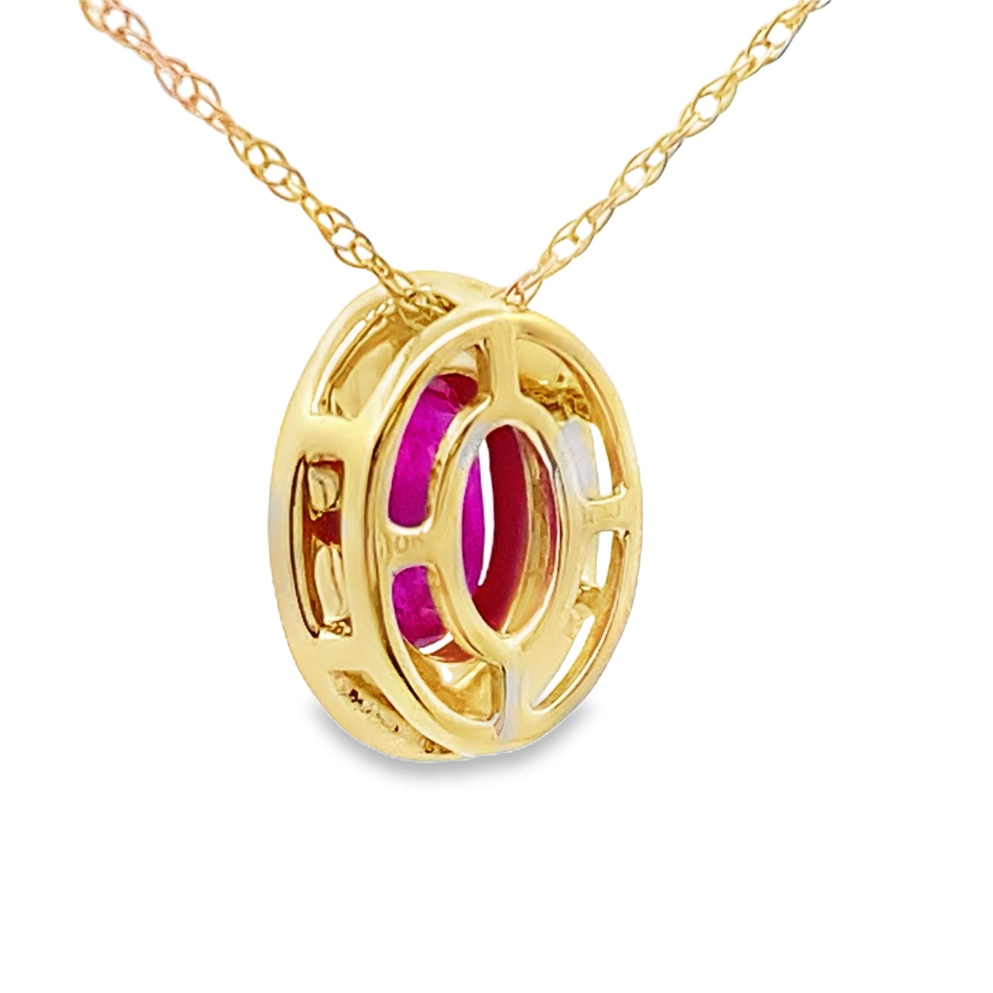 Colgantes de moda de rubí y diamantes de .63 ct de oro amarillo de 10 kt