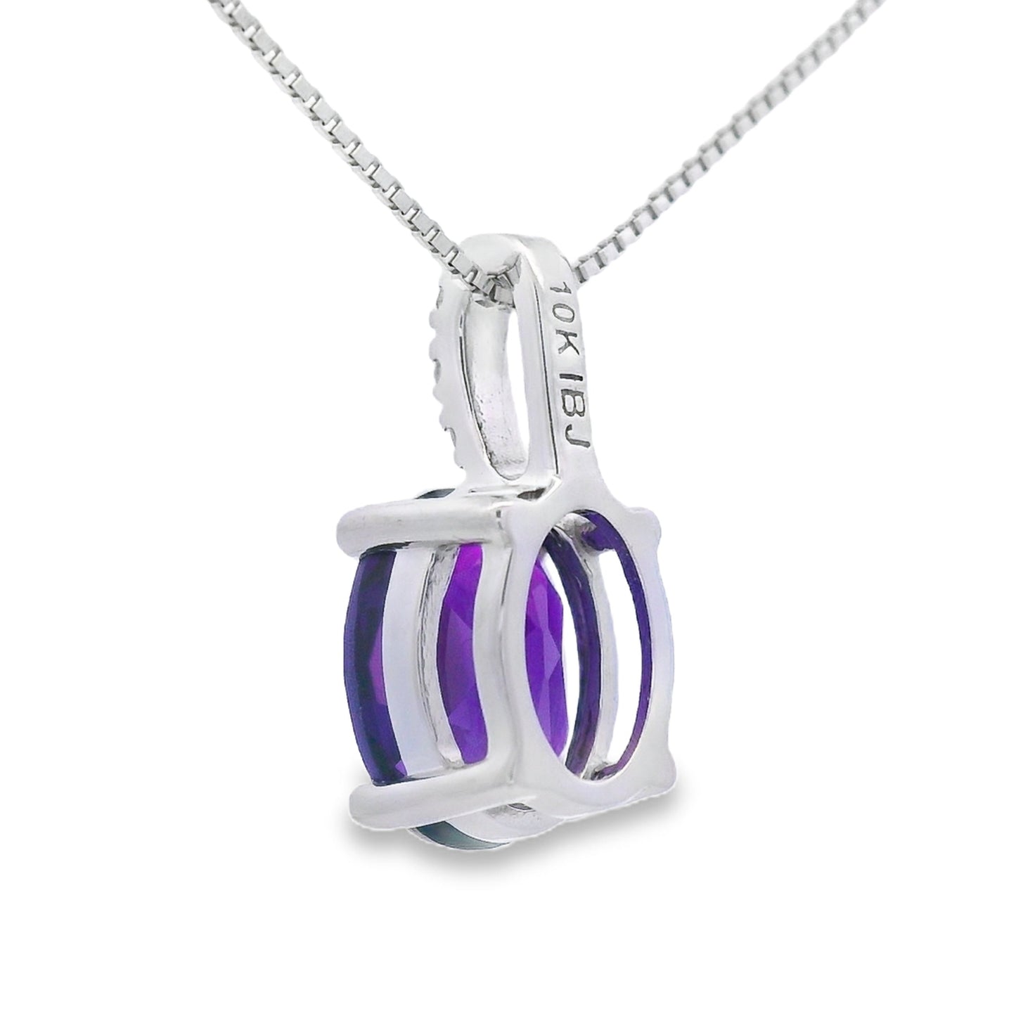 Colgantes de moda de amatista y diamante, oro blanco de 10 quilates