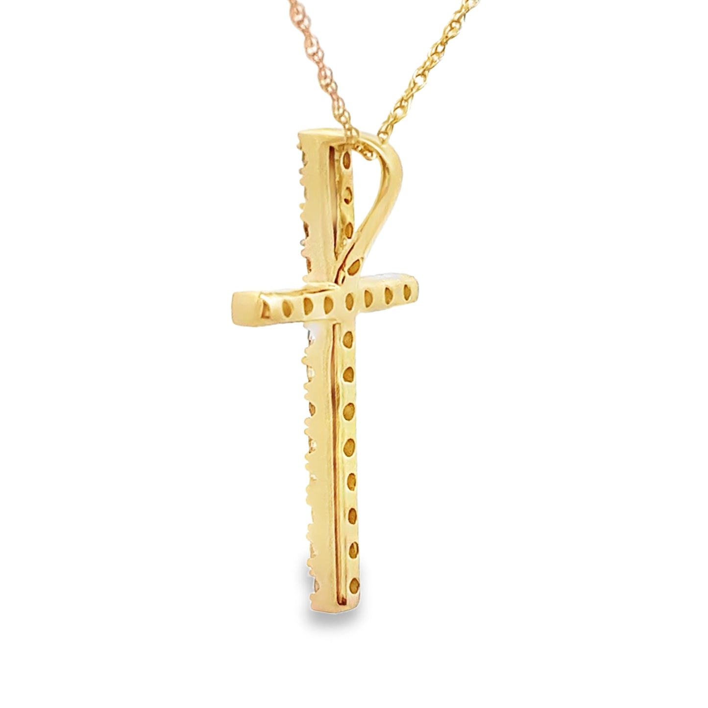 Colgante Religioso Cruz de Diamantes de .24ct en Oro Amarillo de 14kt