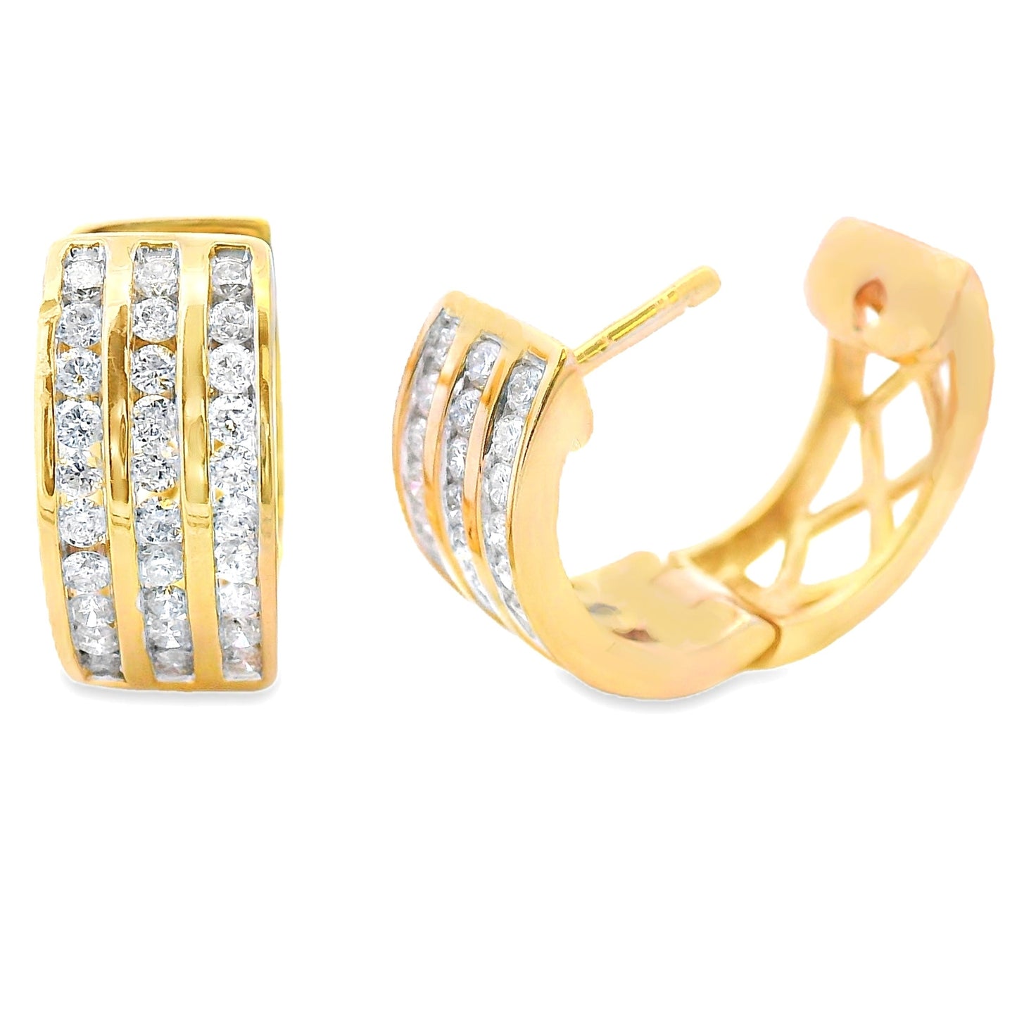 Pendientes de aro de oro amarillo de 14kt con diamantes de 0,50 qt