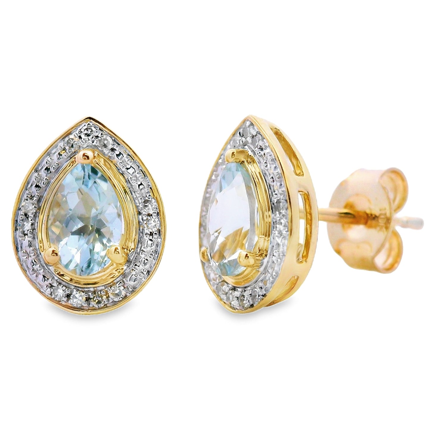 Pendientes de oro amarillo de 10 qt con aguamarina de 0,79 ct y diamantes