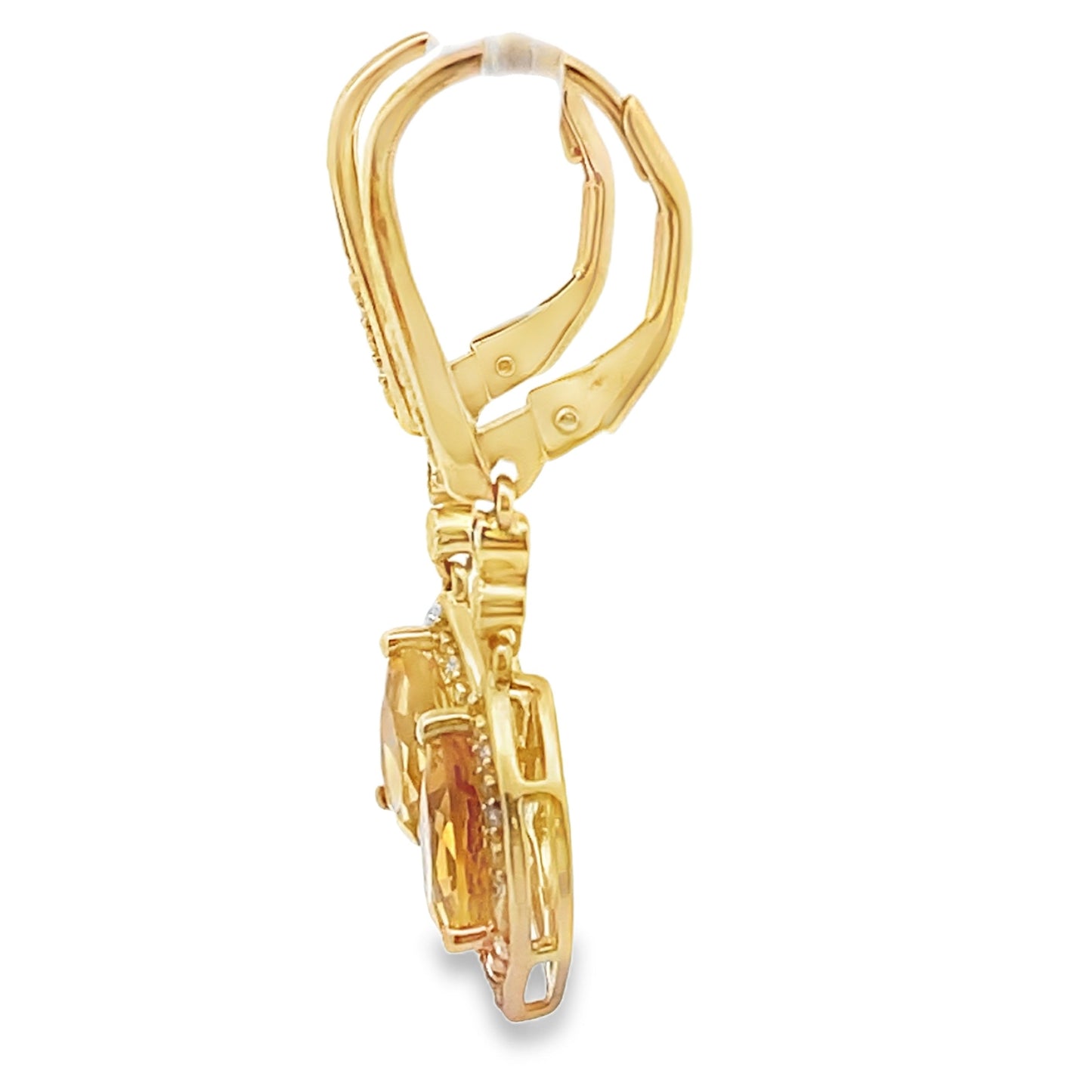 Pendientes colgantes de citrino y diamantes de 1,88 ct, oro amarillo de 10 kt