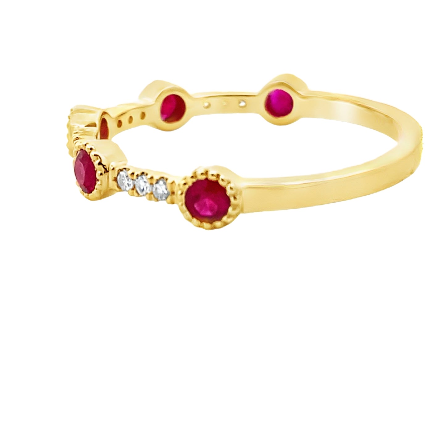 Anillo apilable de rubíes y diamantes de .46 ct en oro amarillo de 14 kt