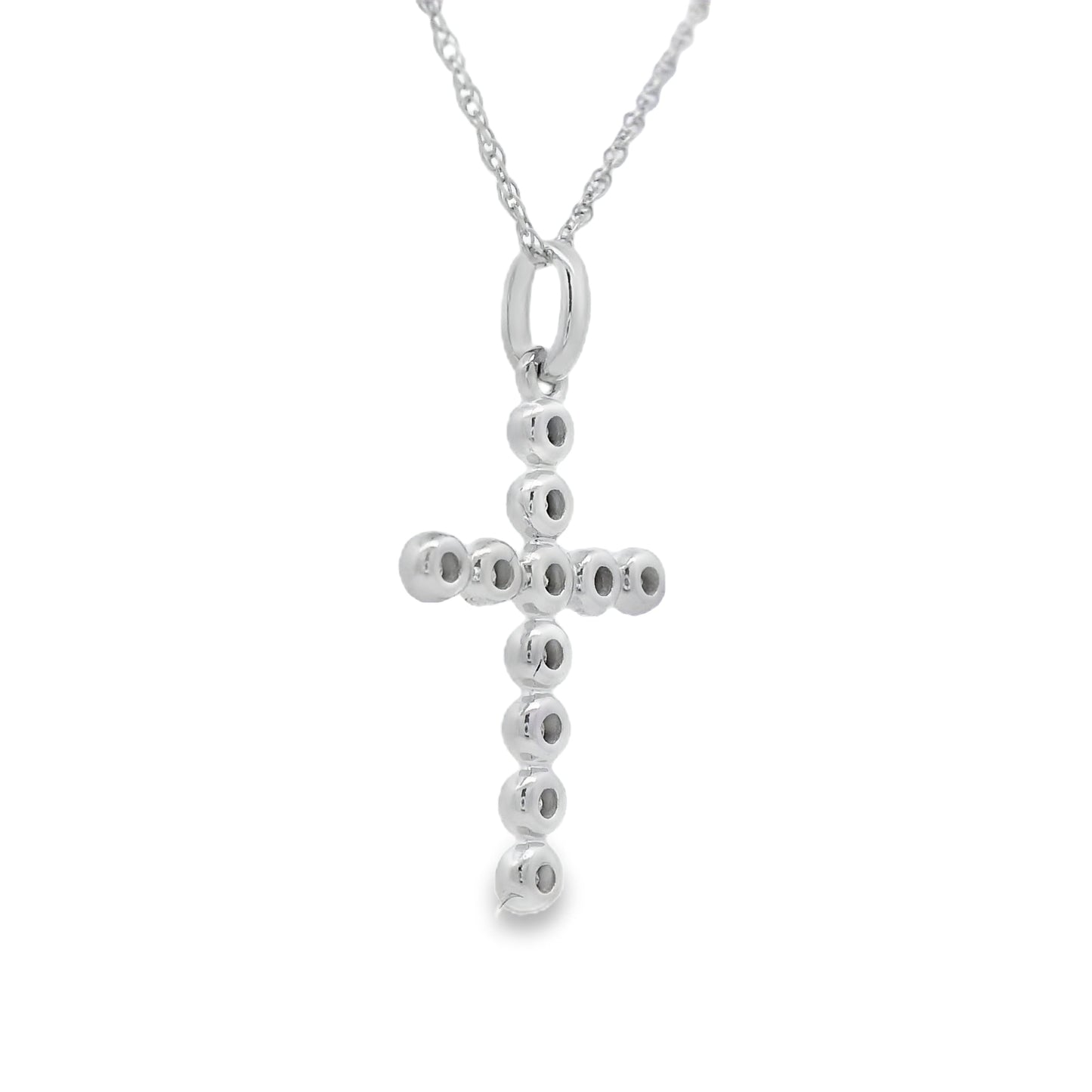 Colgante religioso de cruz de diamantes de 0,09 ct en oro blanco de 14 K