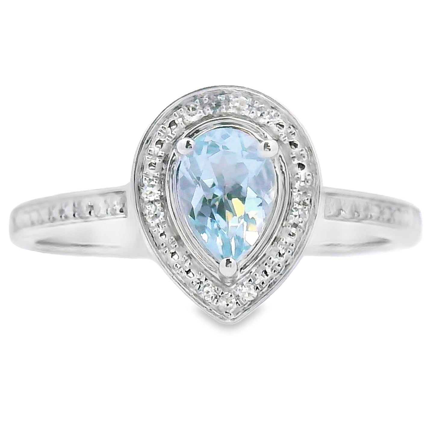 Anillo de oro blanco de 10 qt con aguamarina y diamante de .39 qt