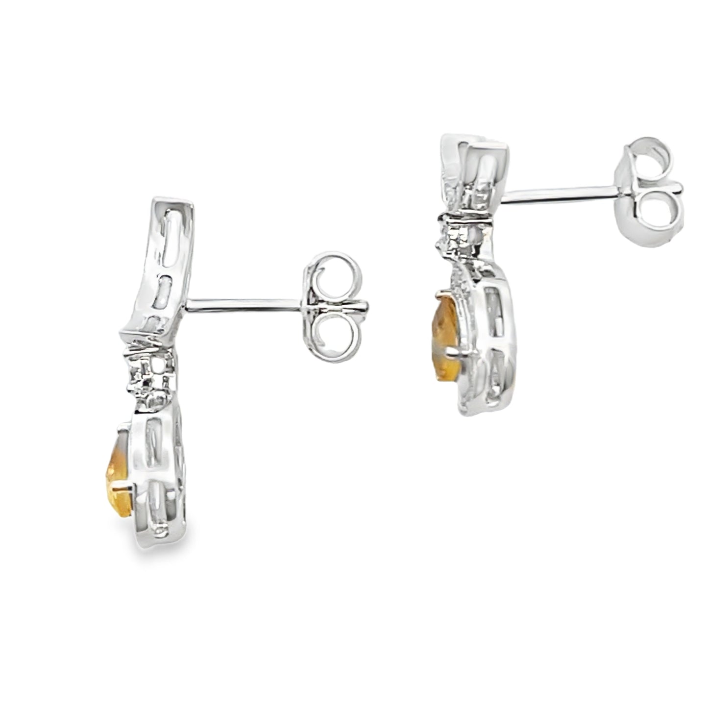 Pendientes colgantes de citrino y diamantes de .48 ct en oro blanco de 10 kt