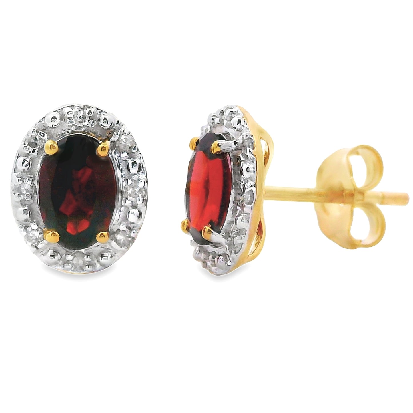 Pendientes de Granate y Diamantes de 1.18ct en Oro Amarillo de 10KT