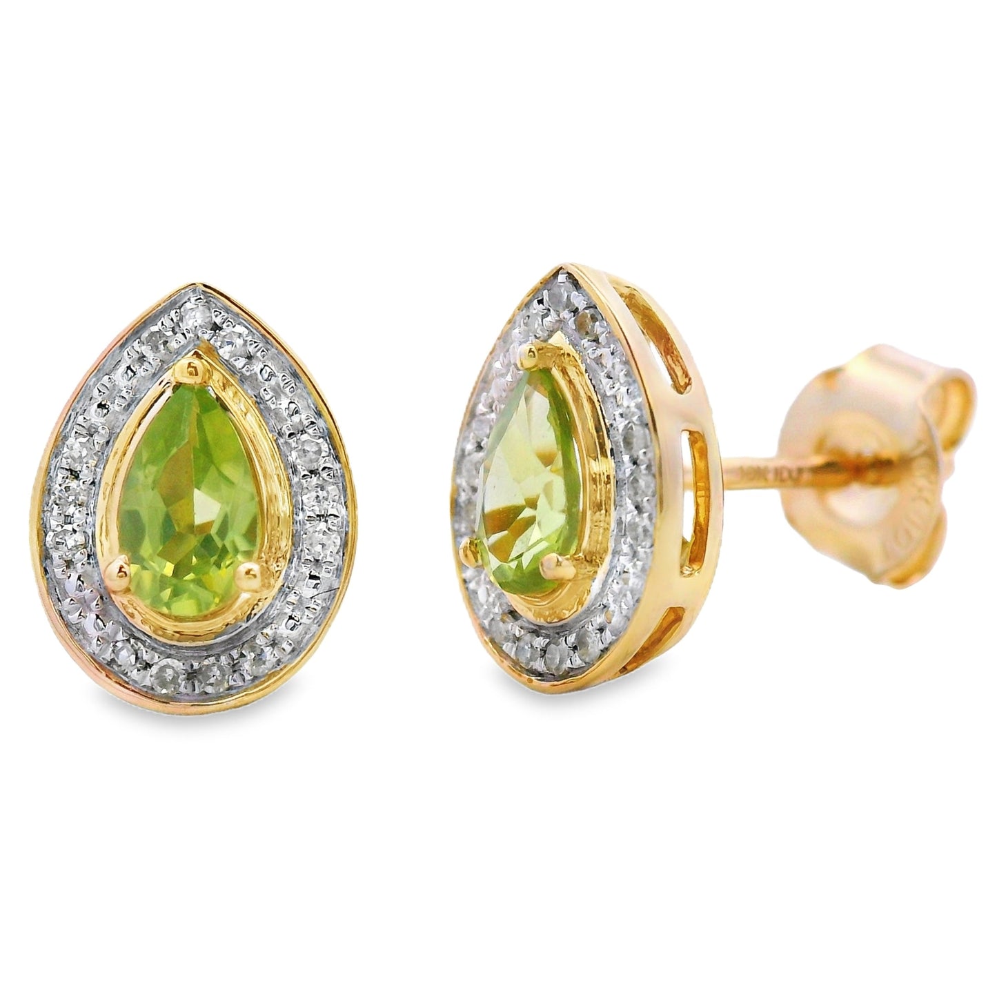 Pendientes de peridoto y diamante de .56 ct en oro amarillo de 10 kt