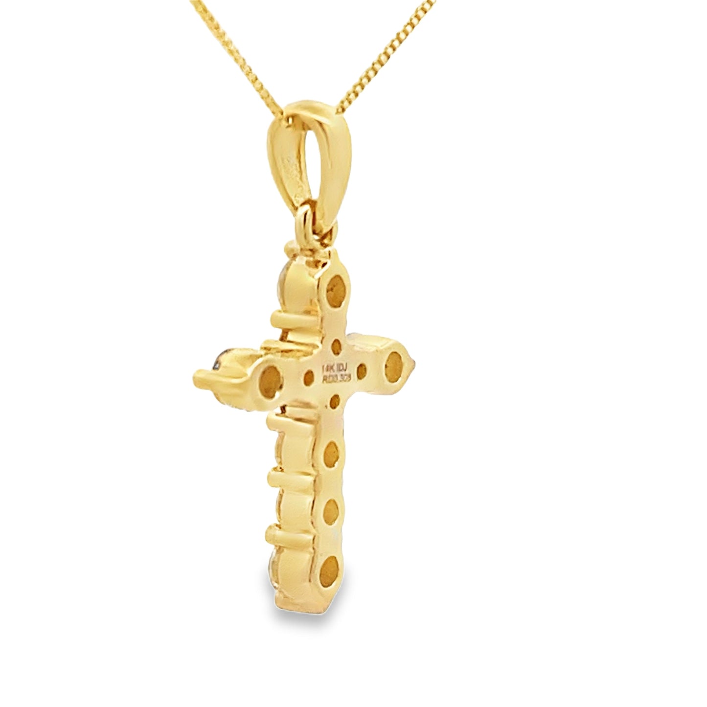Colgante de cruz religiosa de oro amarillo de 14 quilates con diamante de 0,30 ct