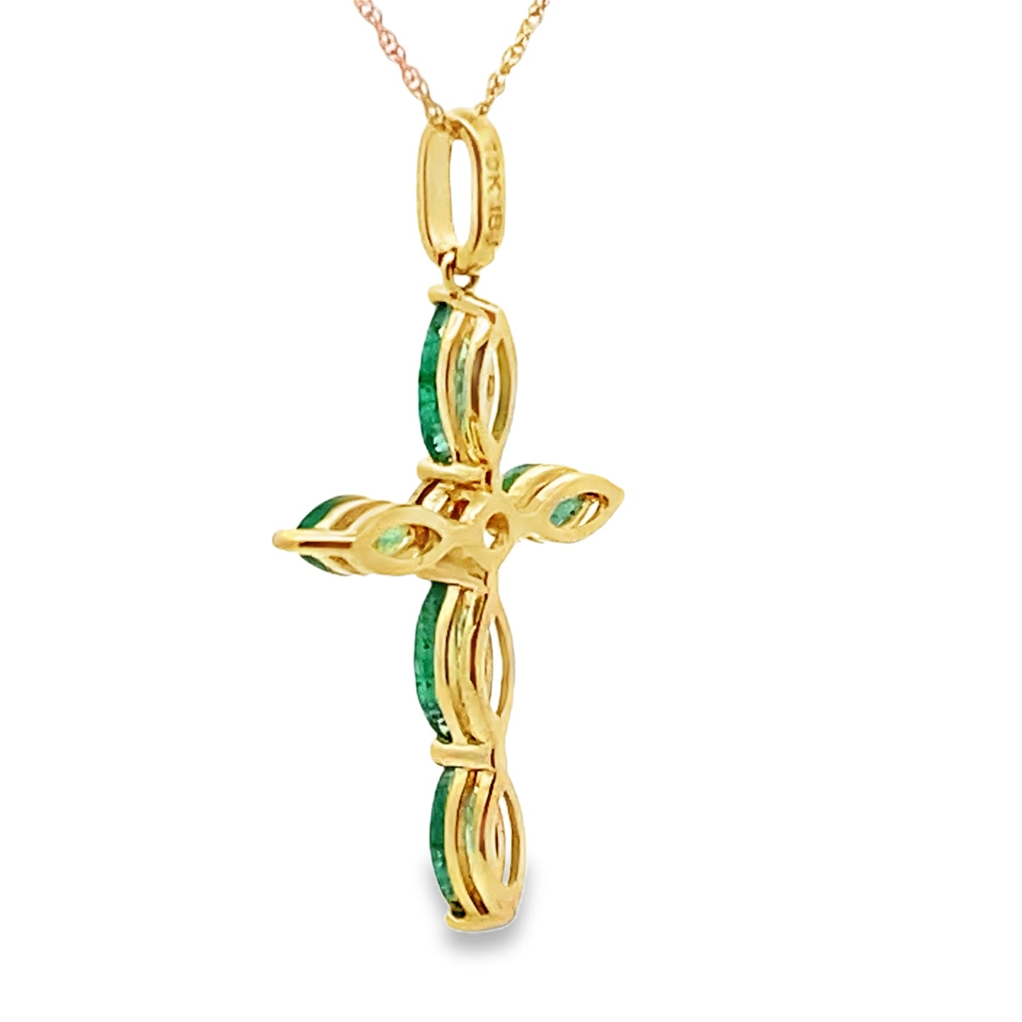 Colgante Cruz Religiosa Esmeralda de 1.11ct Oro Amarillo 10K