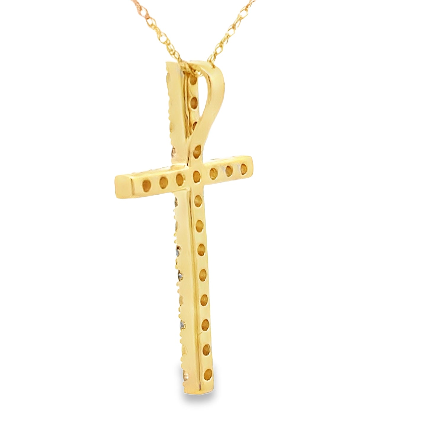 Colgante religioso de cruz con diamante de 0,50 ct en oro amarillo de 14 K