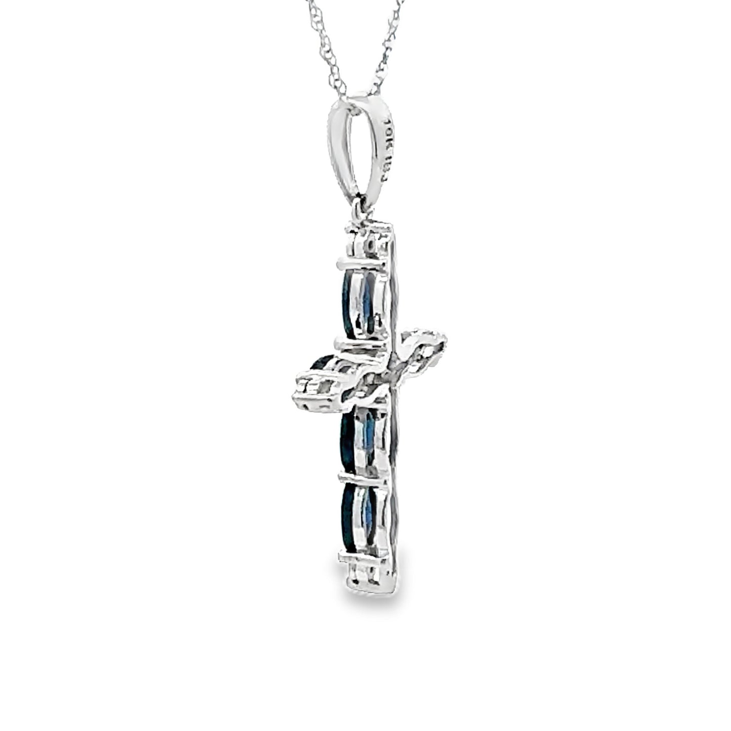 1.08ct Zafiro Cruz Colgante Religioso Oro Blanco de 10kt
