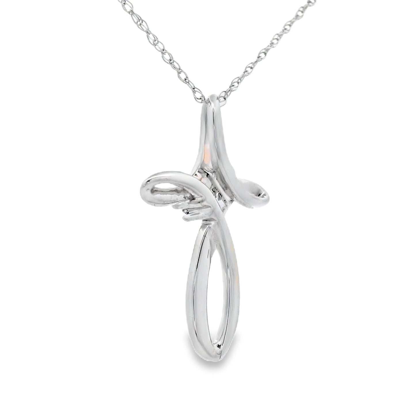 Colgante de cruz religiosa con diamante de 0,04 ct de oro blanco de 14 K