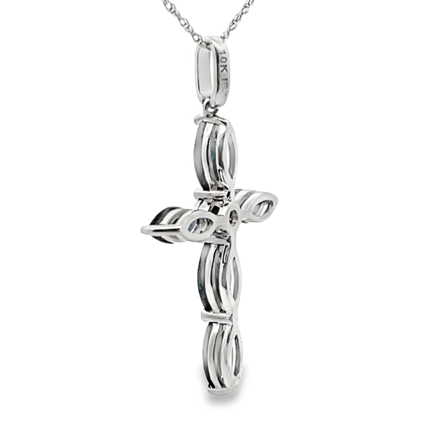 Colgante cruz de zafiro de 1,73 ct religioso en oro blanco de 10 kt