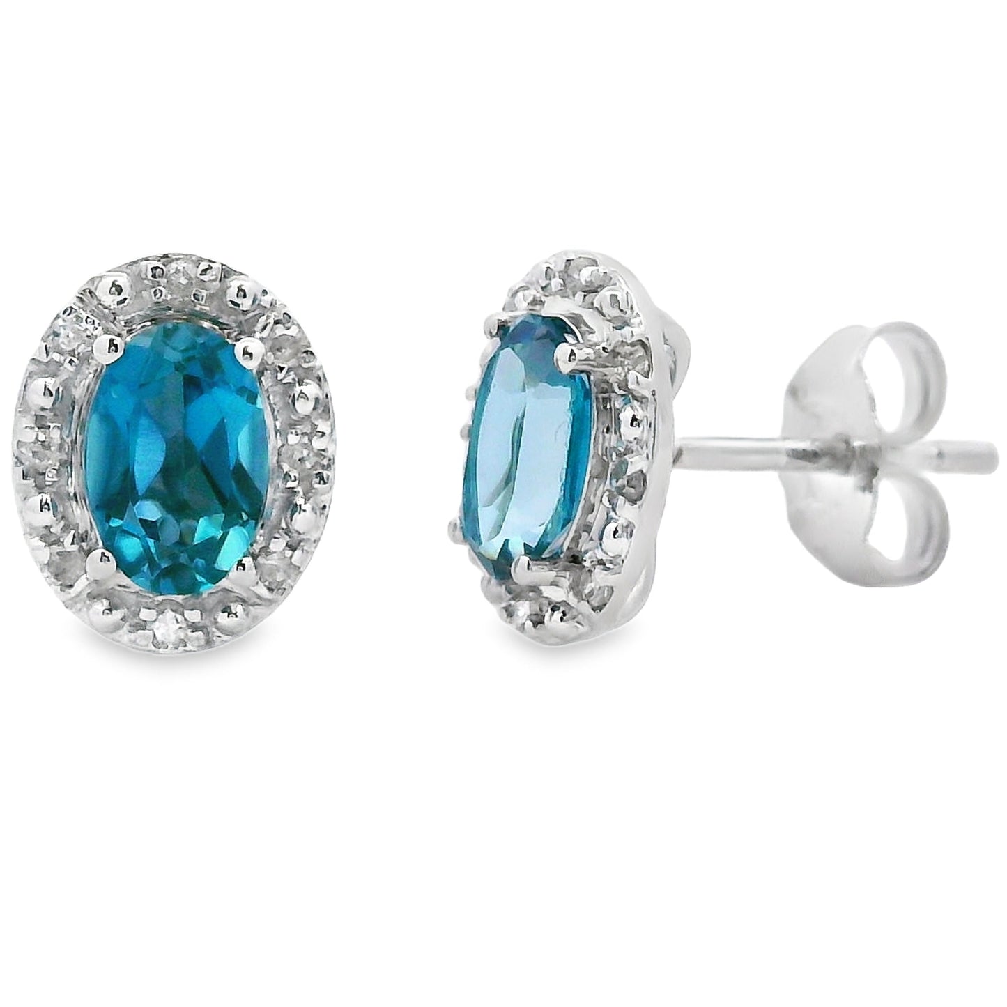 Pendientes de Topacio Azul Londres y Diamantes Oro Blanco de 10KT