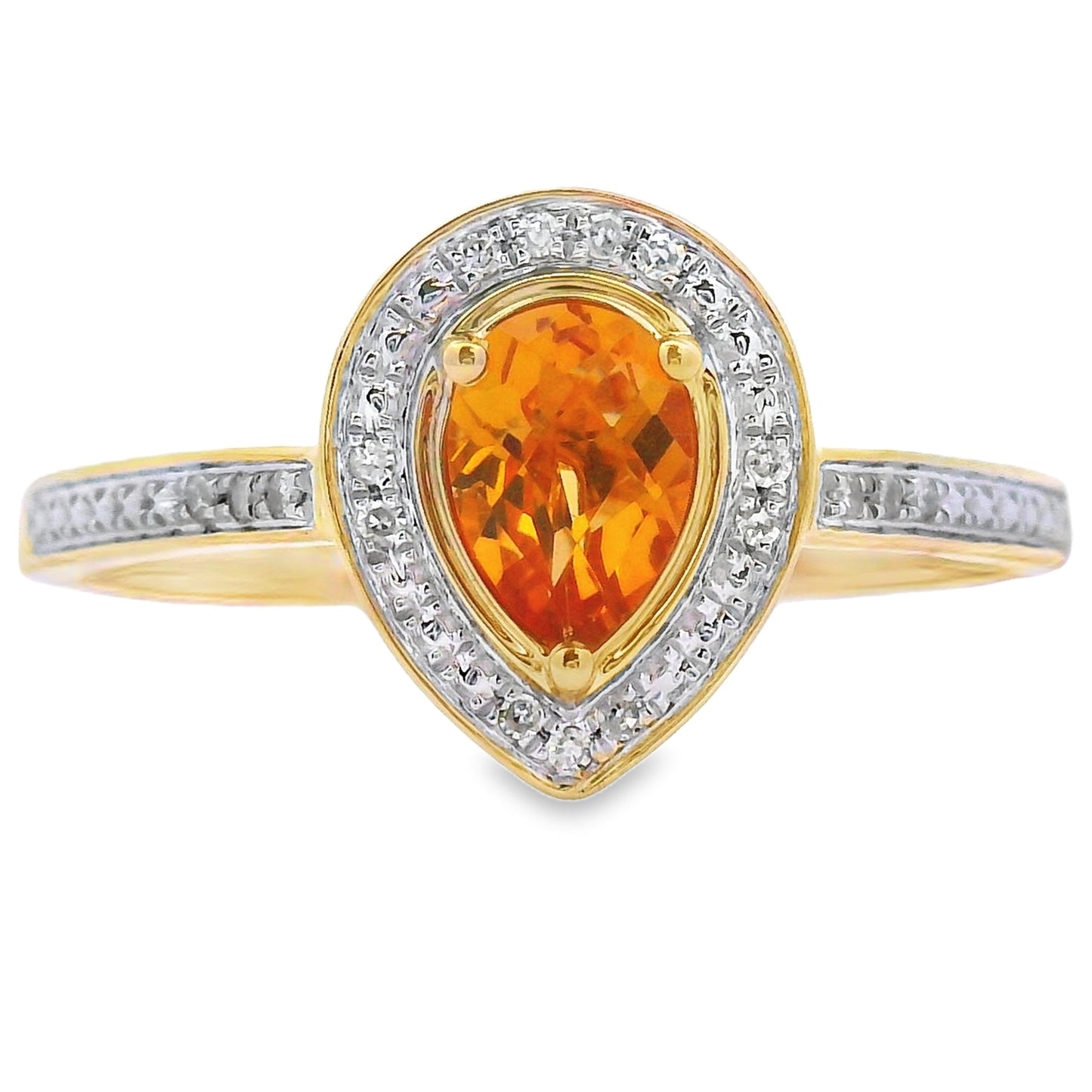 Anillo de Citrino y Diamantes de 0.50 ct, Oro Amarillo de 10 kt