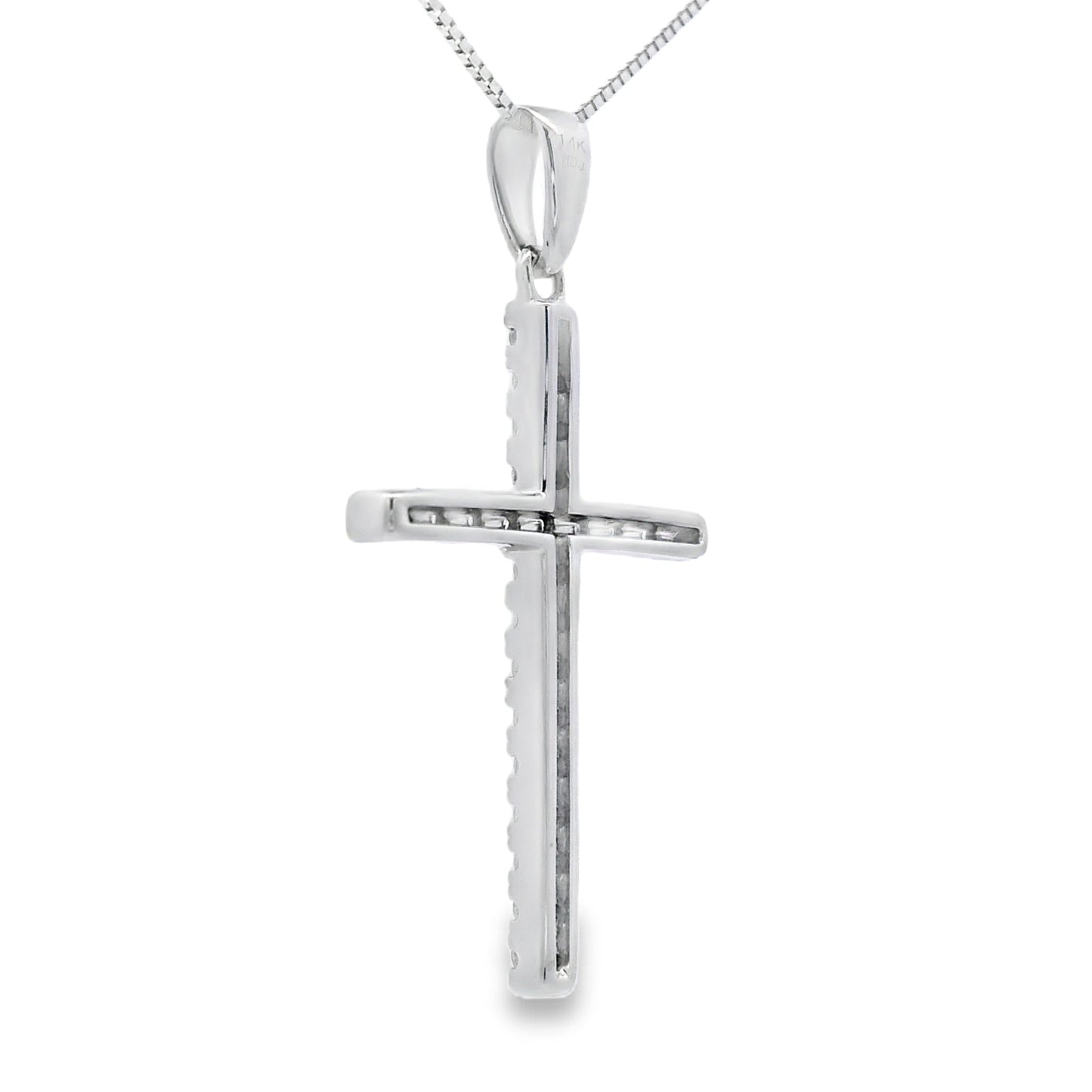 Colgante de cruz religiosa con diamantes de 0,21 ct en oro blanco de 14 kt