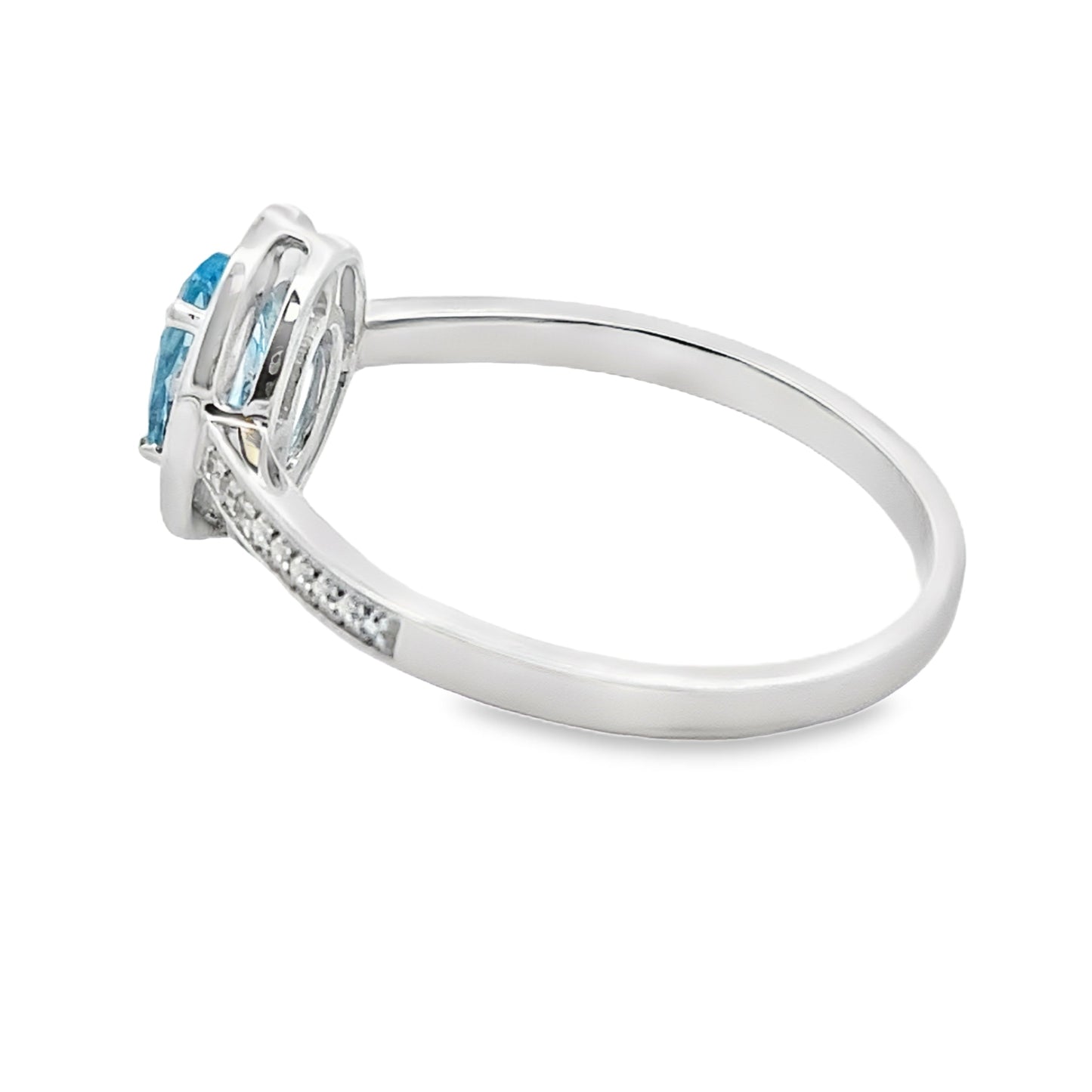 Anillo de Topacio Azul y Diamantes de 0,59 ct en Oro Blanco de 10 kt