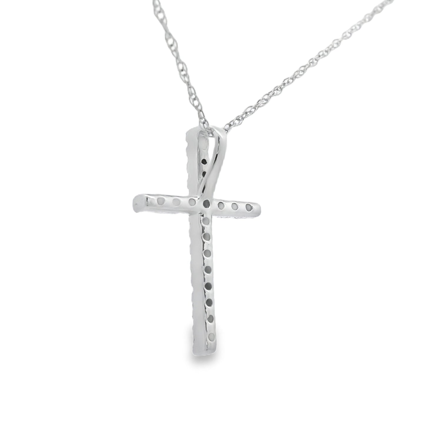 Colgante Cruz Religiosa con Diamantes de .11ct en Oro Blanco de 14KT