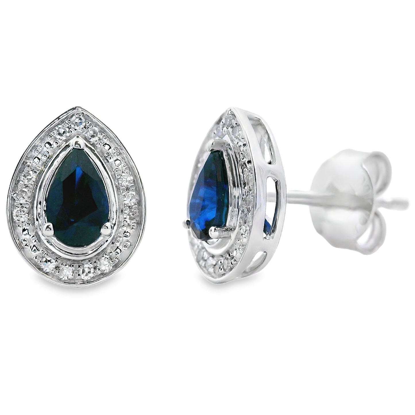 Pendientes de Oro Blanco de 10KT con Zafiro y Diamantes de .58ct
