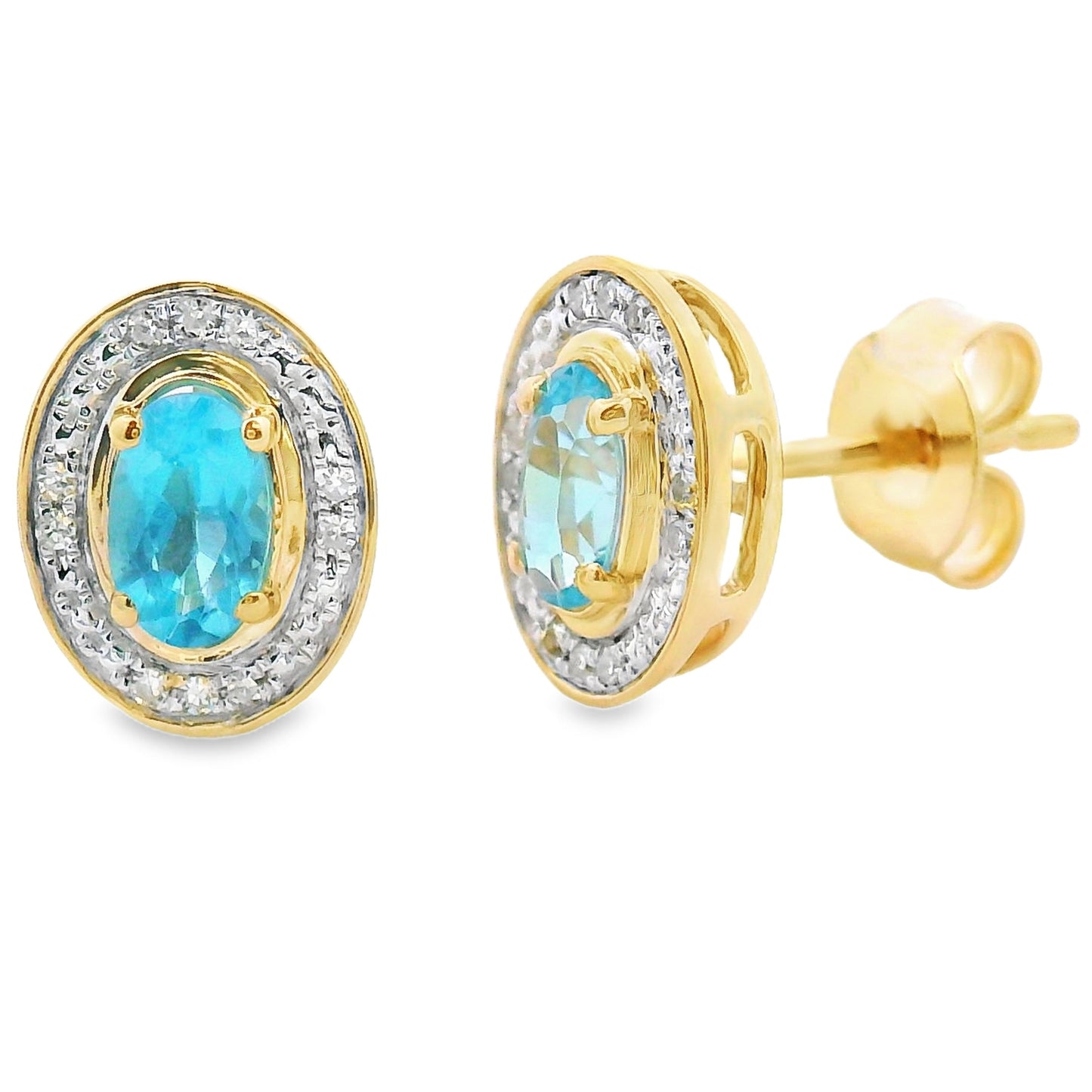 Pendientes de topacio azul y diamantes de .62 ct en oro amarillo de 10 kt