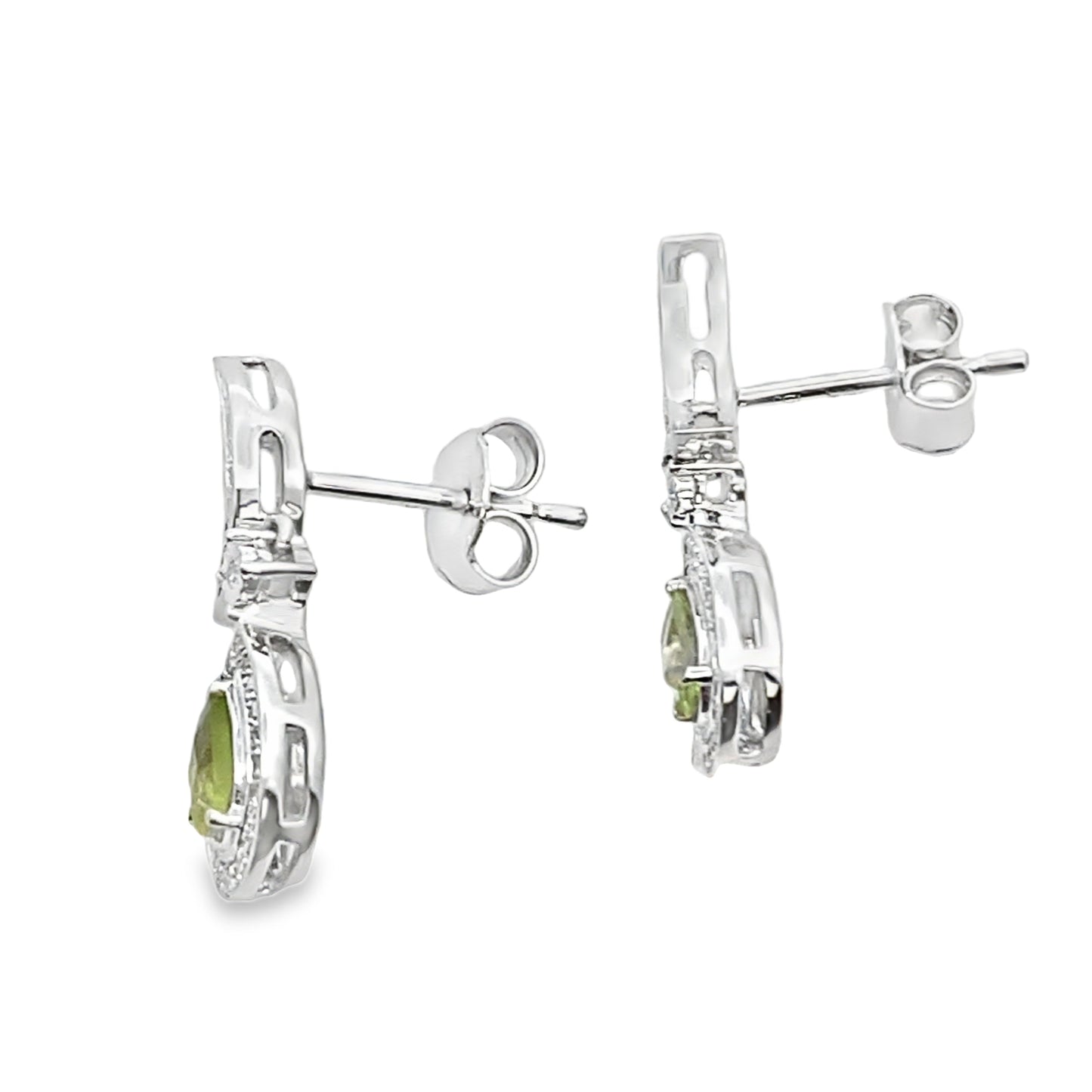 Pendientes Colgantes de Peridoto y Diamantes de .52ct Oro Blanco de 10KT