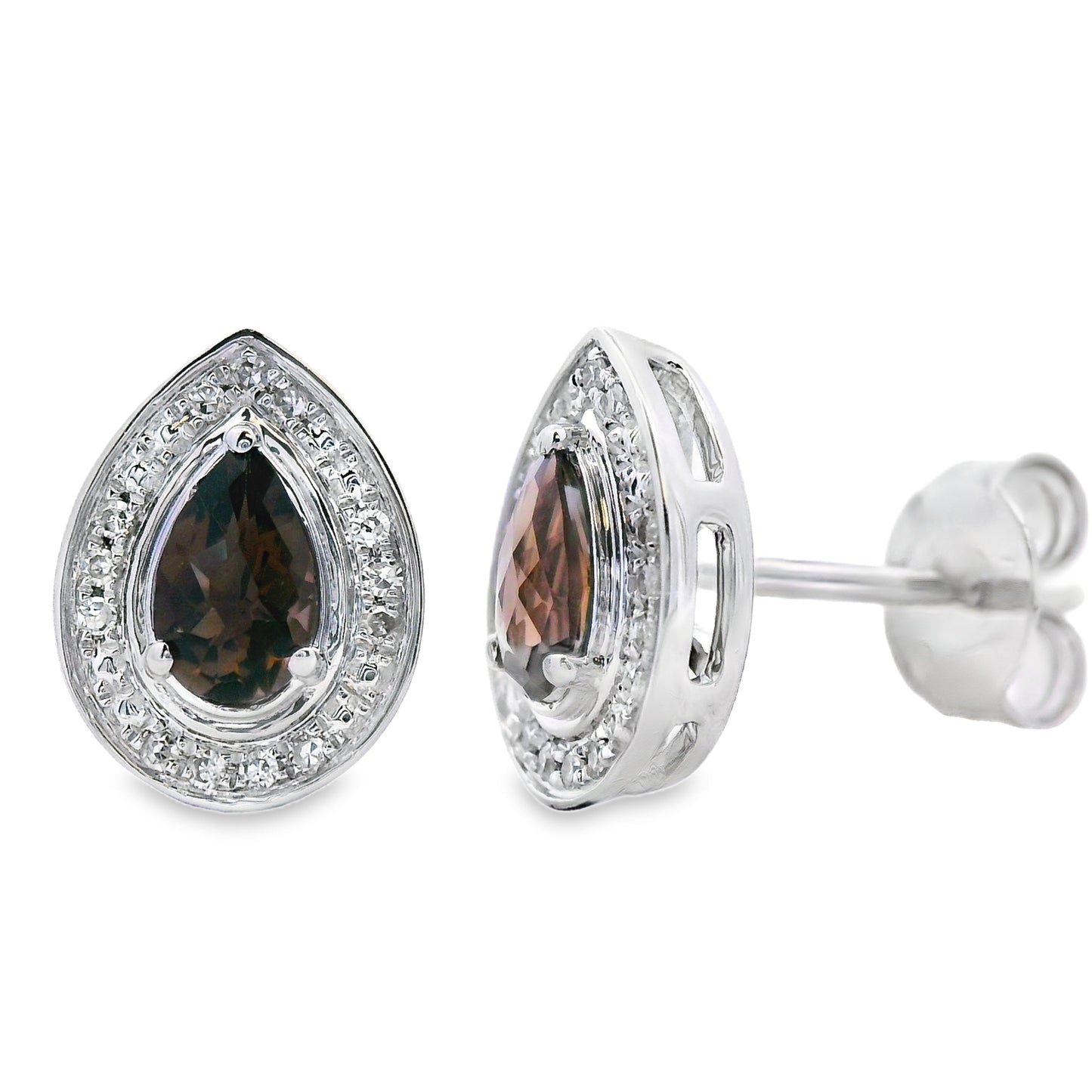 Pendientes de tuerca de cuarzo y diamantes de 0,50 ct de oro blanco de 10 kt