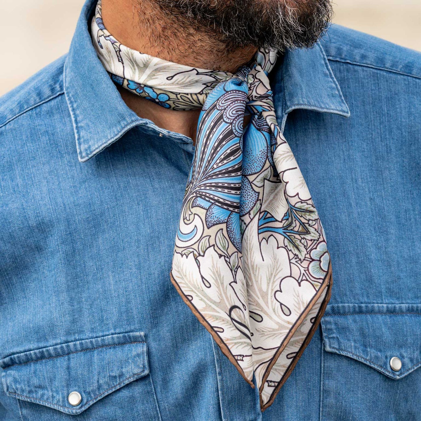 St. James - Silk Neckerchief - Blue and Tan - My Men's Shop
