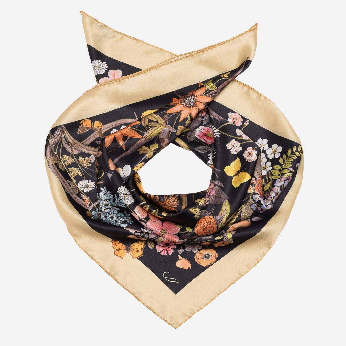 Flora - Silk Foulard - Black