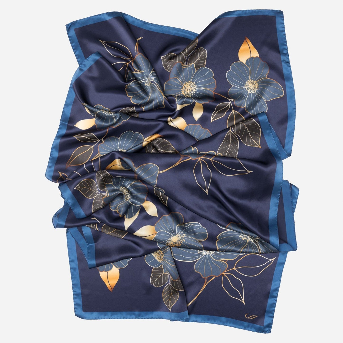 Laura - Silk Scarf Shawl - Navy