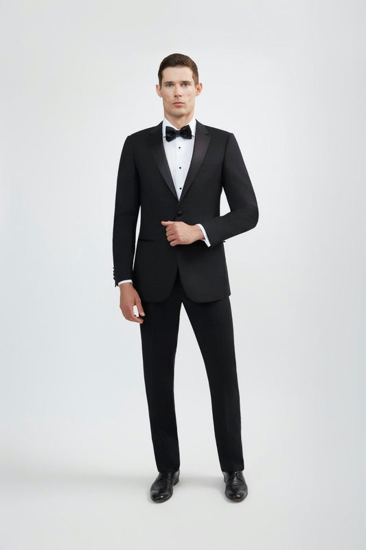 Luxurious 100% Super Fine Italian Wool Classic Black Tuxedo - My Men's Shop