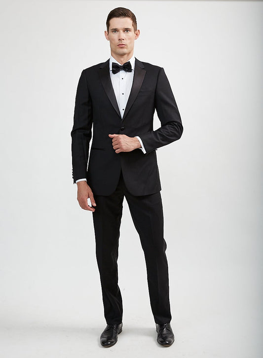 Luxurious 100% Super Fine Wool Black Peak Lapel Tuxedo - My Men's Shop