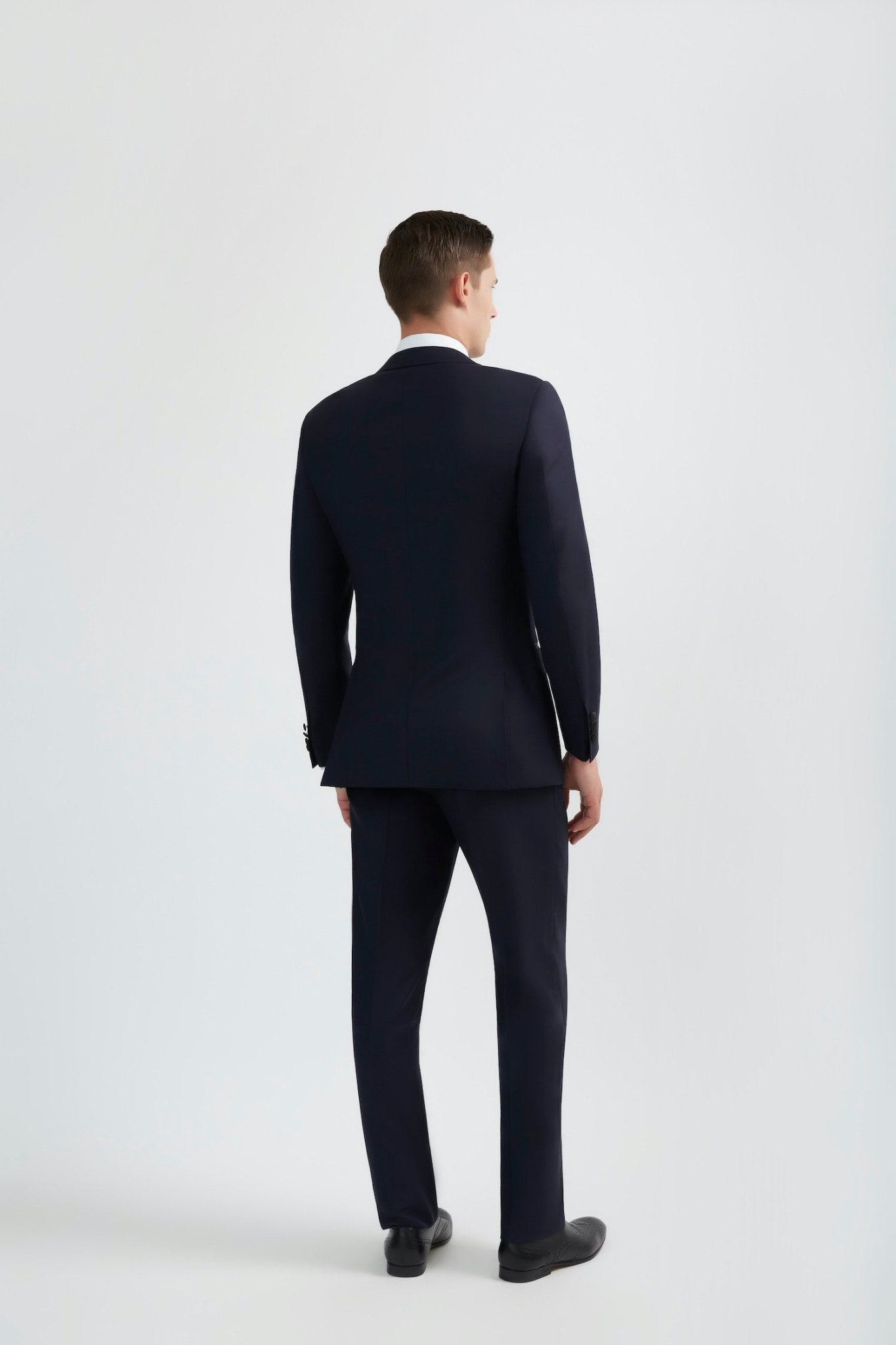 Luxurious 100% Super Fine Wool Italian Navy Blue Peak Lapel Tuxedo - My Men's Shop