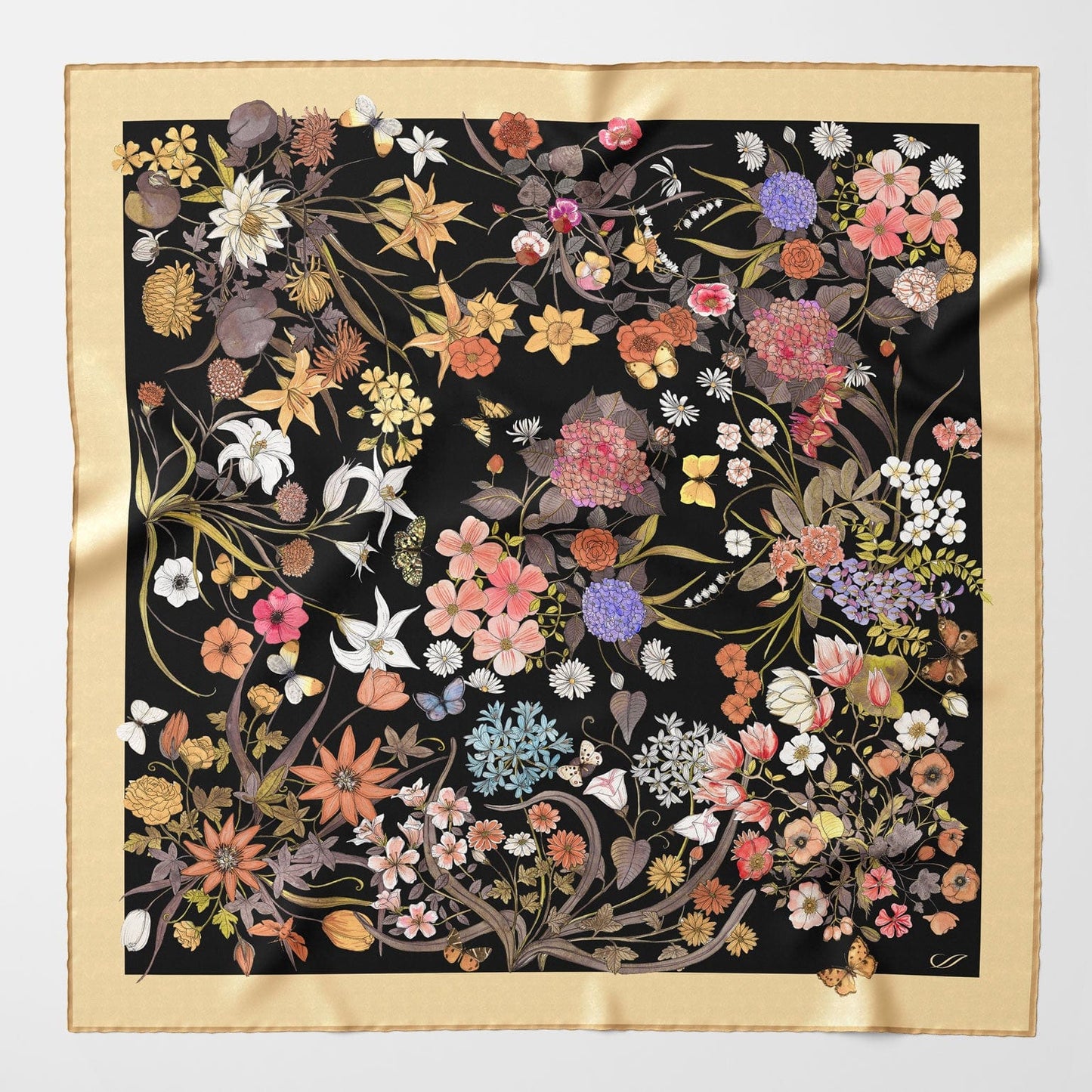 Flora - Silk Foulard - Black