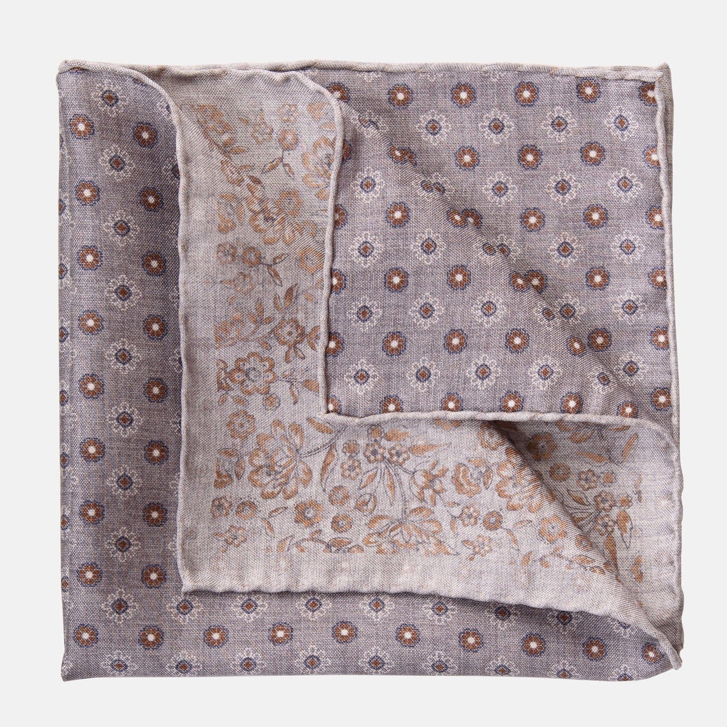 Pascal - Double Sided Silk Pocket Square - Grey & Bronze - My Men's Shop
