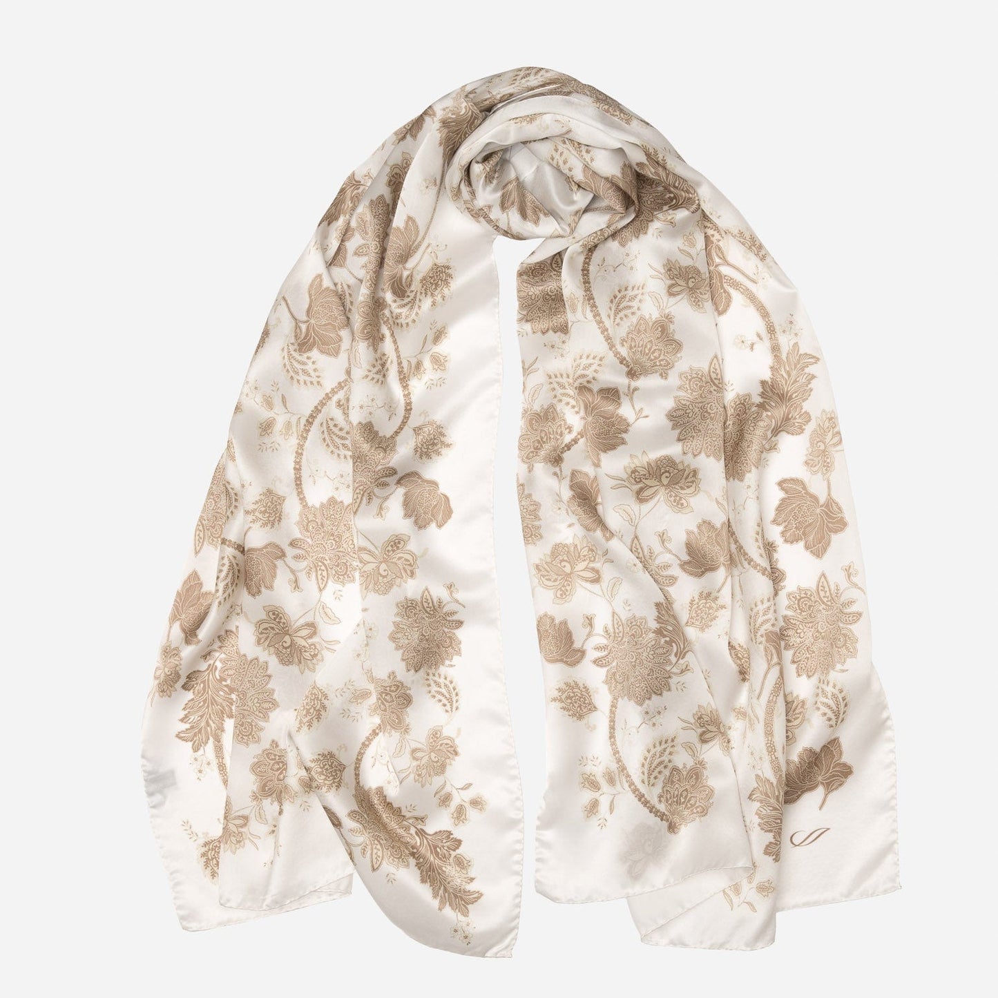 Esmeralda - Silk Scarf Shawl - Soft White & Gold