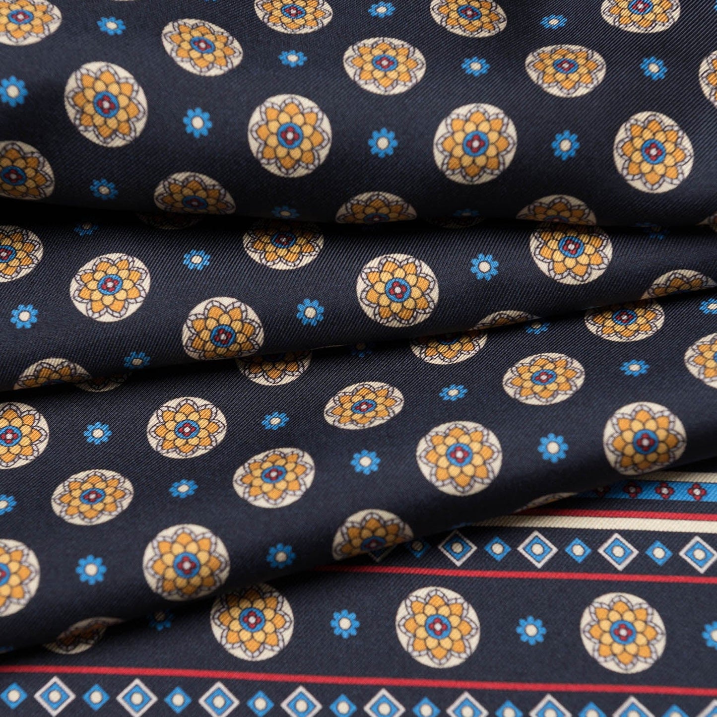 Palatino - Wool Backed Silk Scarf - Navy & Yellow