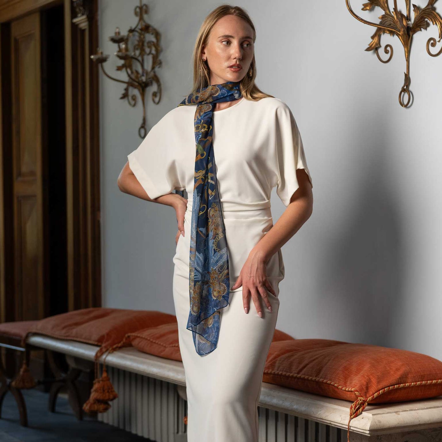 Alessandra - Long Silk Scarf - Navy - My Men's Shop