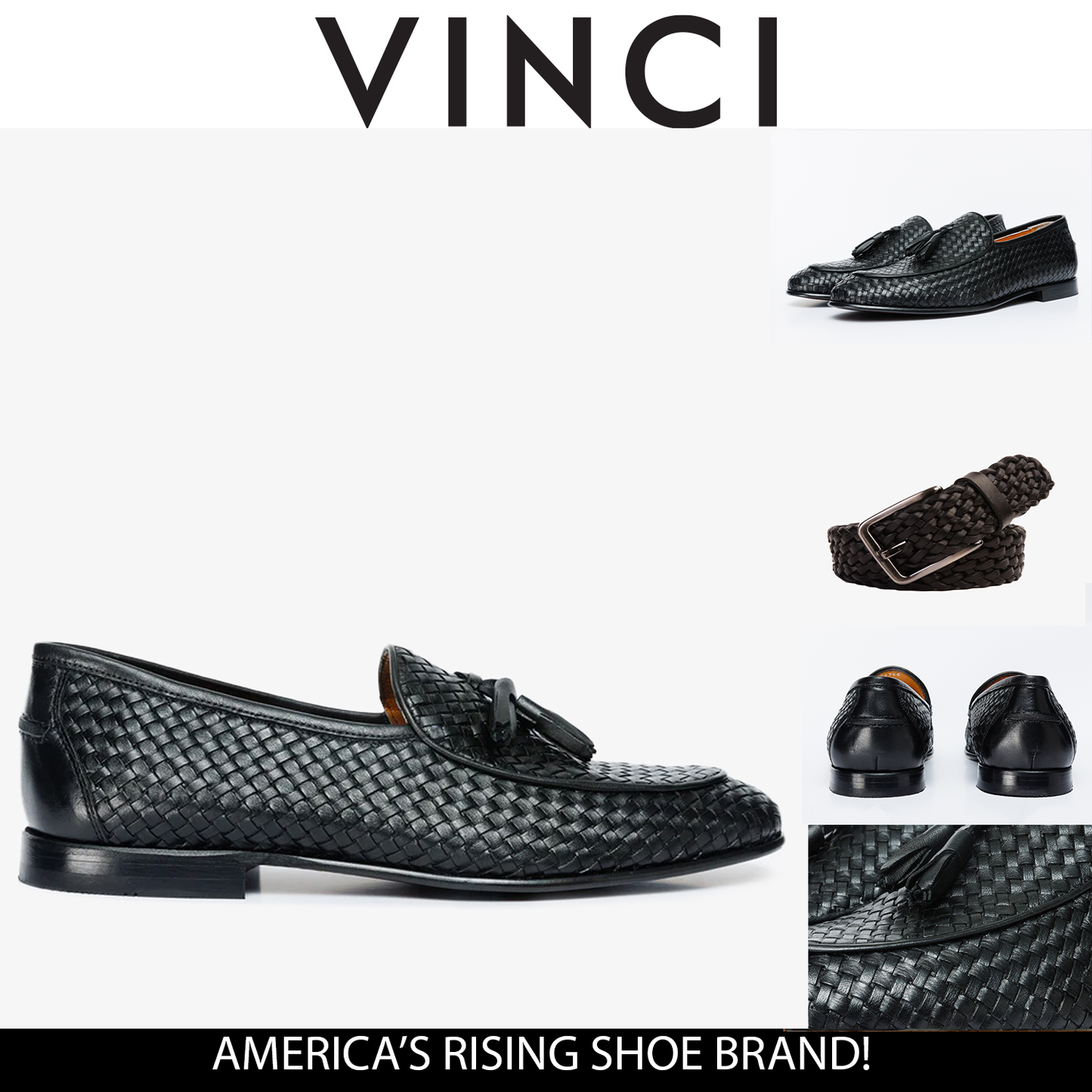 The Mclean Shoe Black Leather Woven Tassel Loafer Men Shoe
