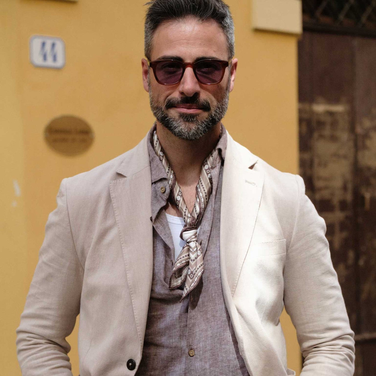 Verona - Silk Neckerchief - White & Sand - My Men's Shop