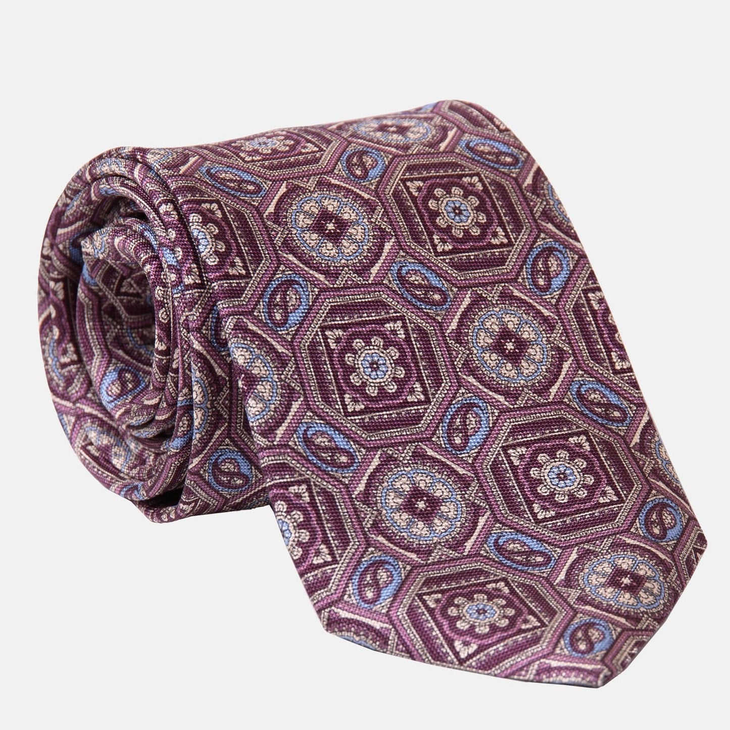 Mantova - Printed Silk Tie - Burgundy Plum - My Men's Shop