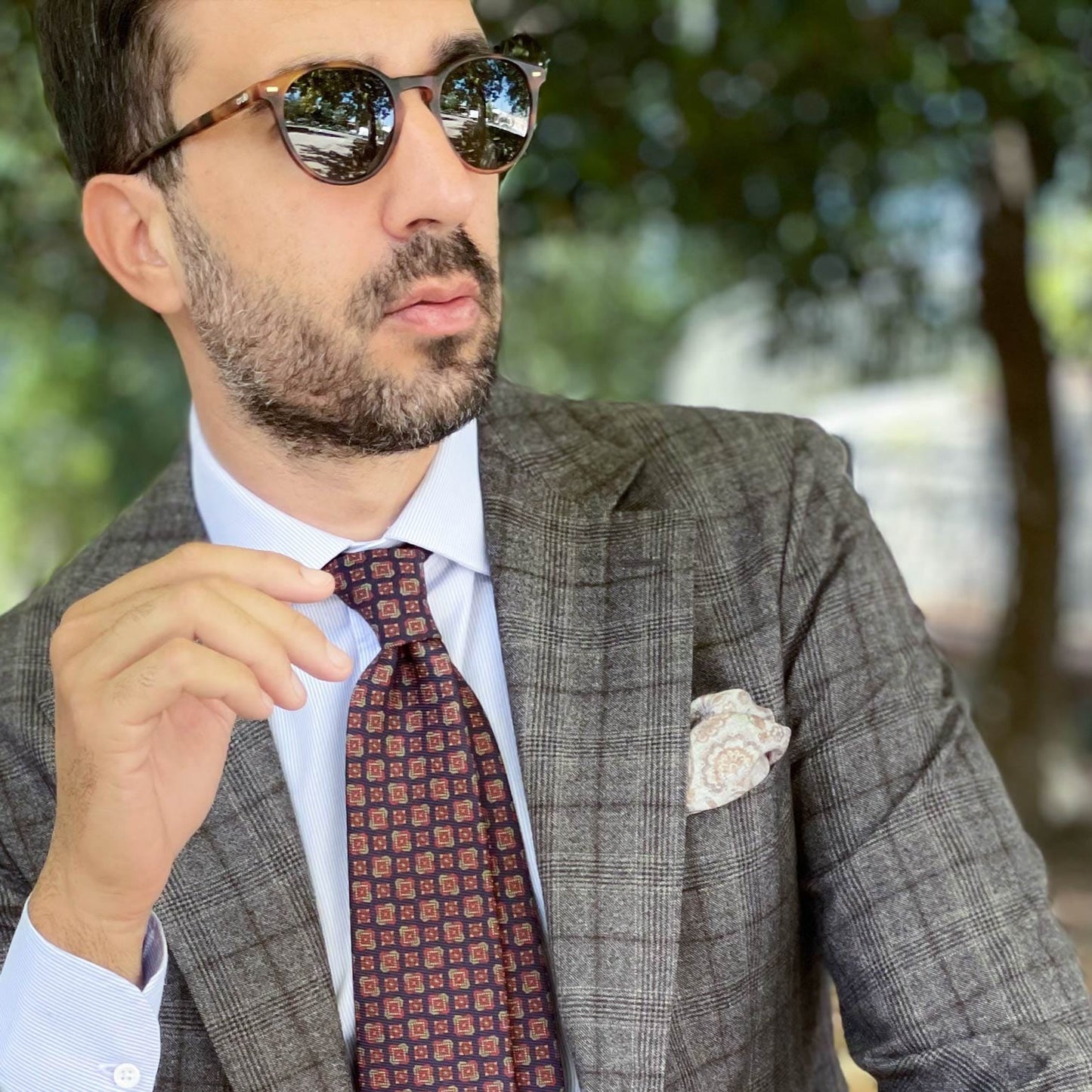 Pascal - Double Sided Silk Pocket Square - Grey & Bronze - My Men's Shop